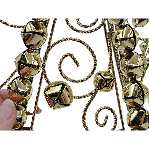 Vintage Angel Decor Set 2 Wire Bells Gold Toned Holiday Decorative Hanging 12x9" - Picture 7 of 9